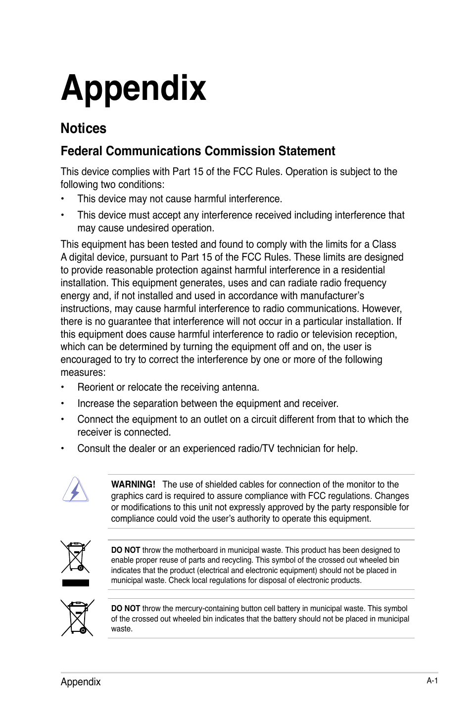 Appendix, Notices, Federal communications commission statement | AAEON EPIC-CV01 Series User Manual | Page 43 / 44