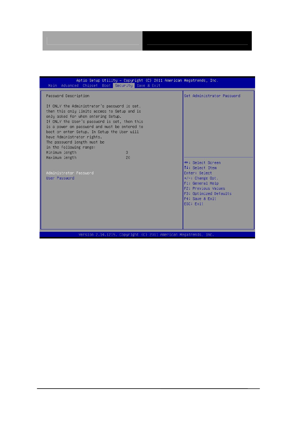 Setup submenu: security | AAEON PFM-CVS Rev.B User Manual | Page 78 / 123