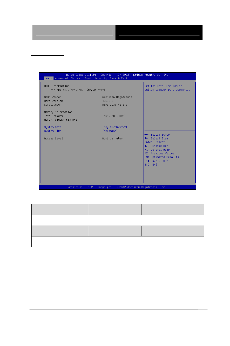 Setup submenu: main | AAEON PFM-HDS User Manual | Page 46 / 105