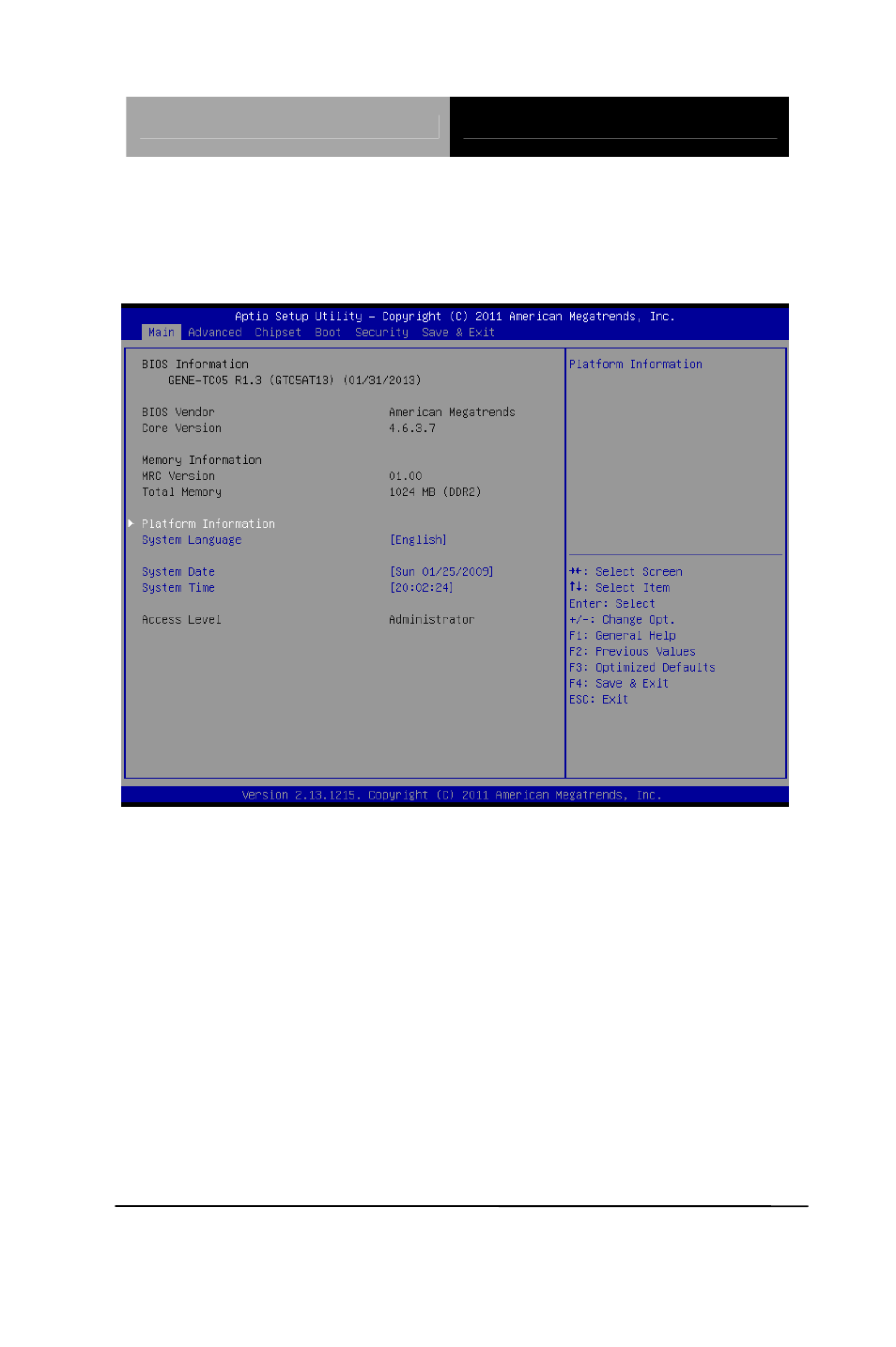 Setup menu, Main | AAEON GENE-TC05 User Manual | Page 42 / 109