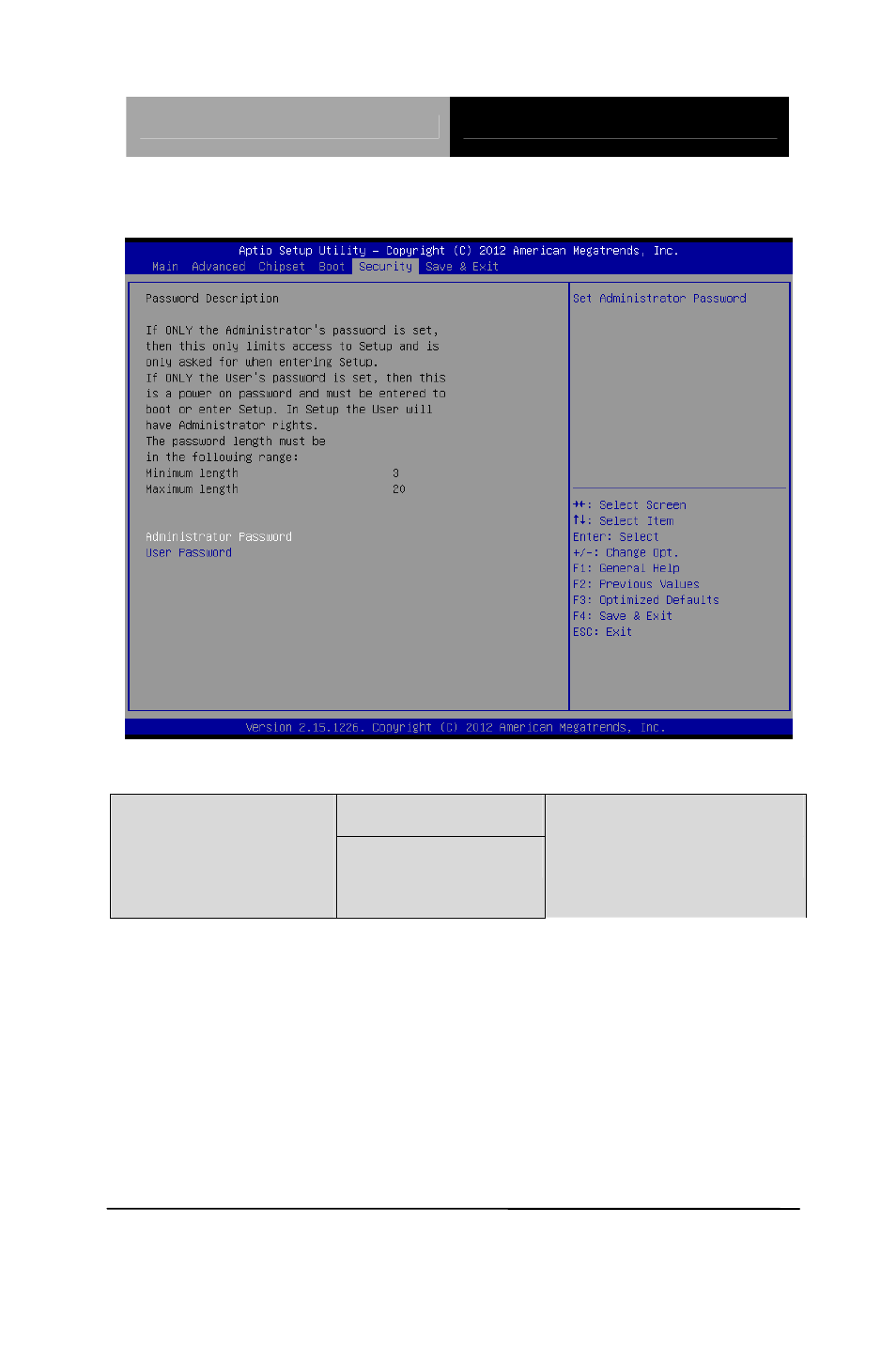 Setup submenu: security | AAEON GENE-QM77 Rev.B User Manual | Page 114 / 157
