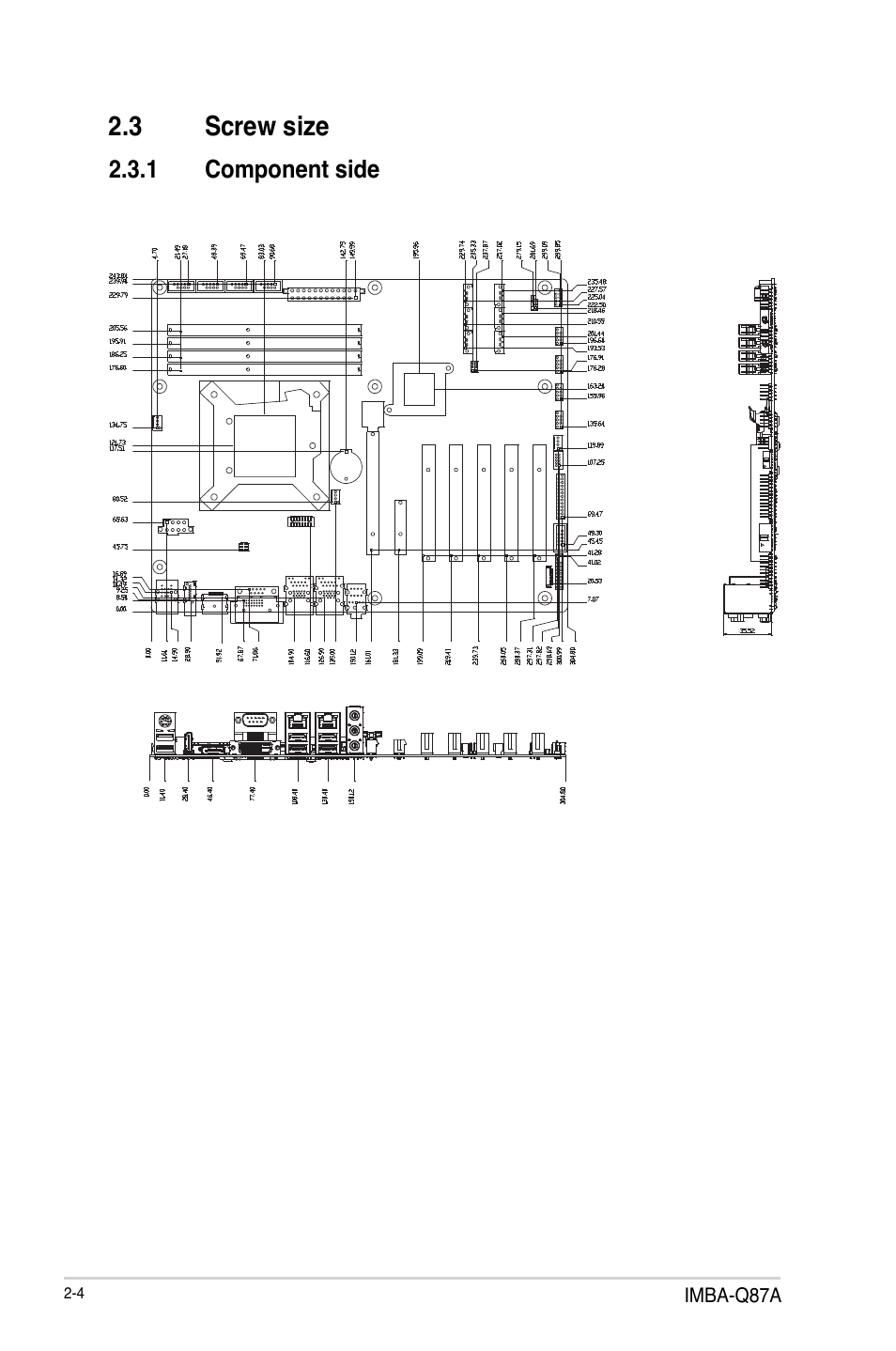 3 screw size, 1 component side, Screw size -4 2.3.1 | Component side -4 | AAEON IMBA-Q87A User Manual | Page 12 / 52