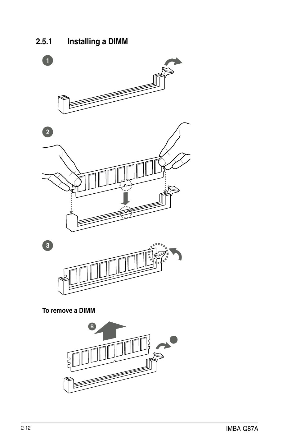 1 installing a dimm, Installing a dimm -12 | AAEON IMBA-Q87A User Manual | Page 20 / 52