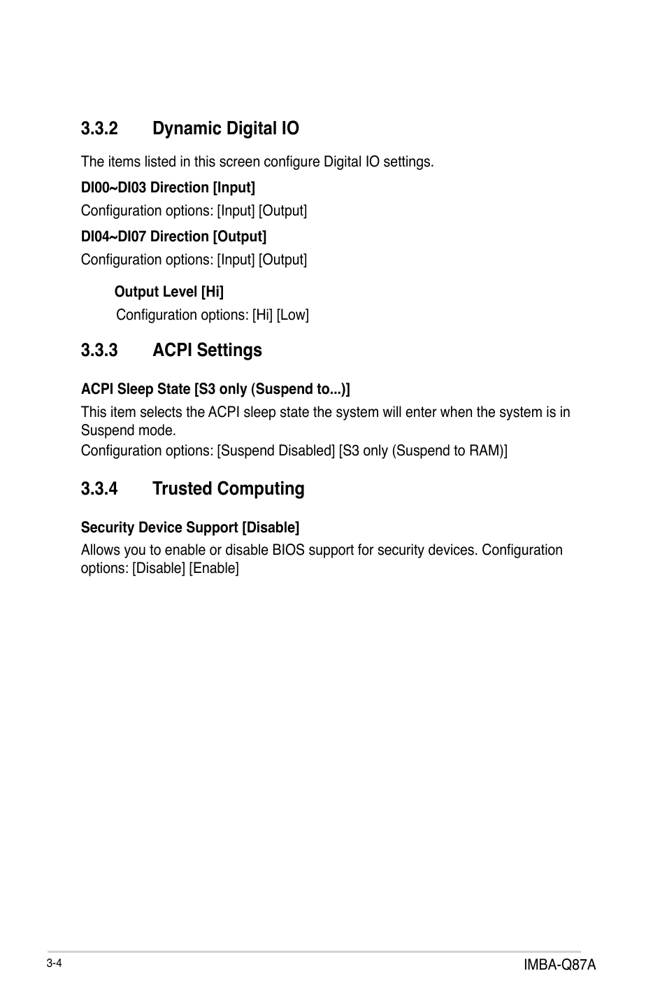 2 dynamic digital io, 3 acpi settings, 4 trusted computing | Dynamic digital io -4, Acpi settings -4, Trusted computing -4 | AAEON IMBA-Q87A User Manual | Page 36 / 52