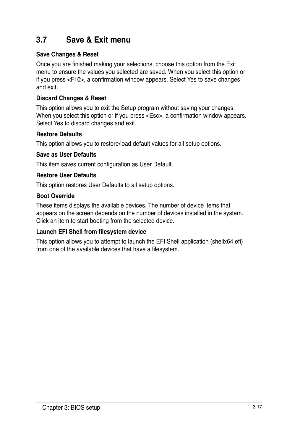 7 save & exit menu, Save & exit menu -17 | AAEON IMBA-Q87A User Manual | Page 49 / 52