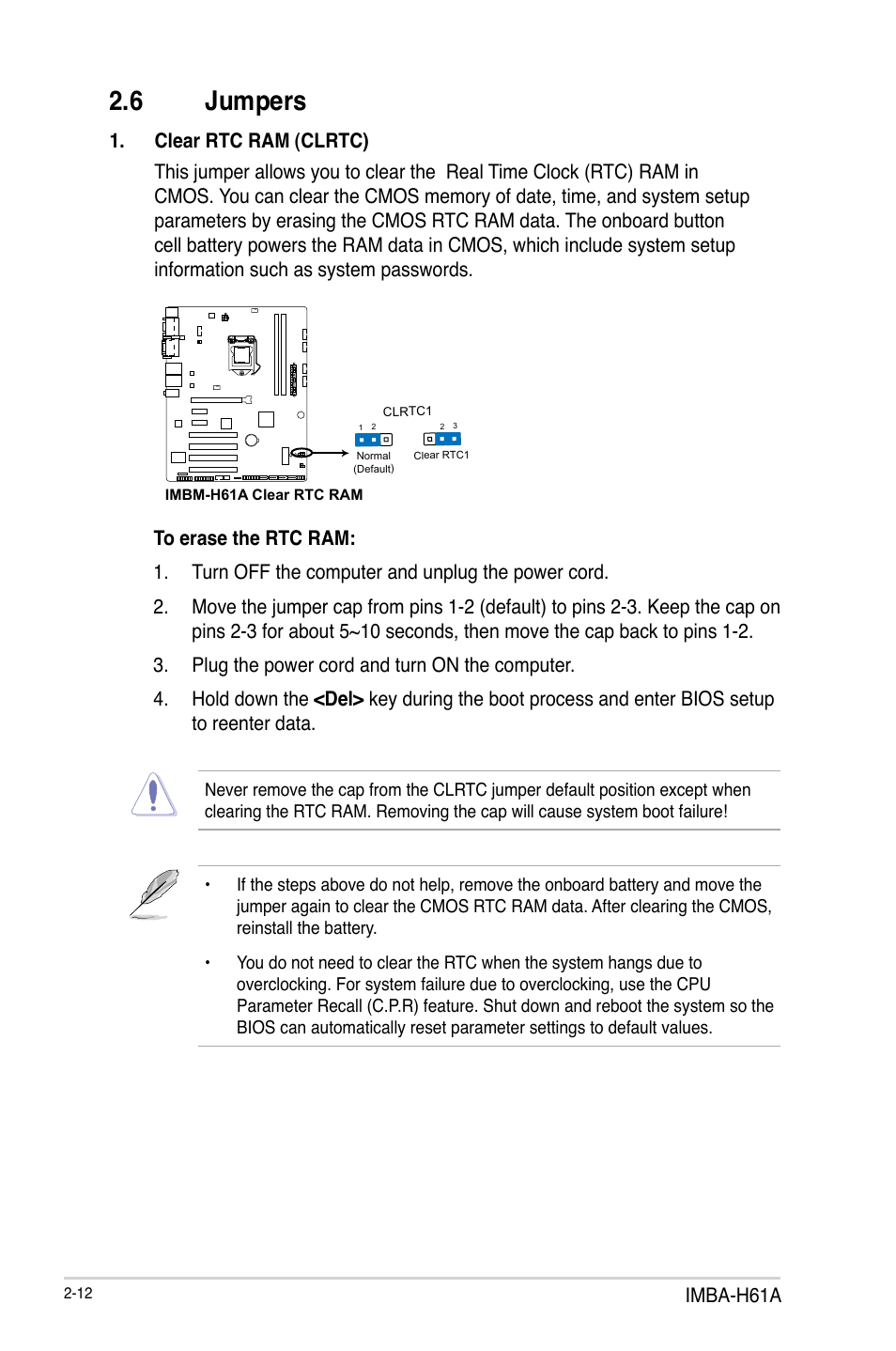 6 jumpers | AAEON IMBA-H61A User Manual | Page 20 / 50