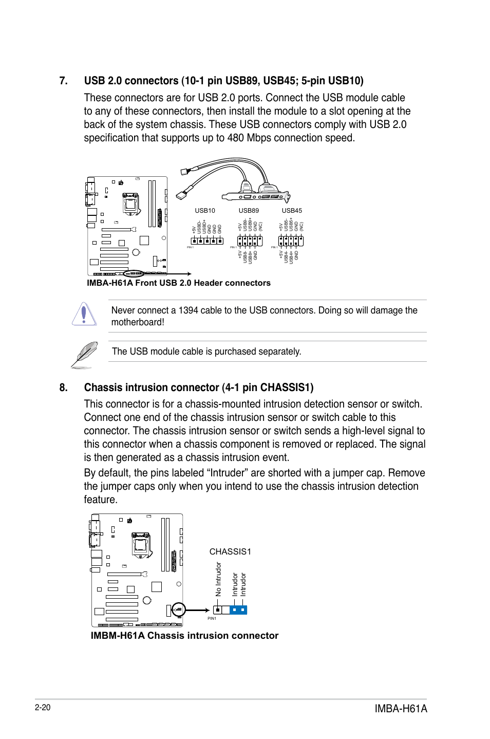 Imba-h61a, Imbm-h61a chassis intrusion connector | AAEON IMBA-H61A User Manual | Page 28 / 50