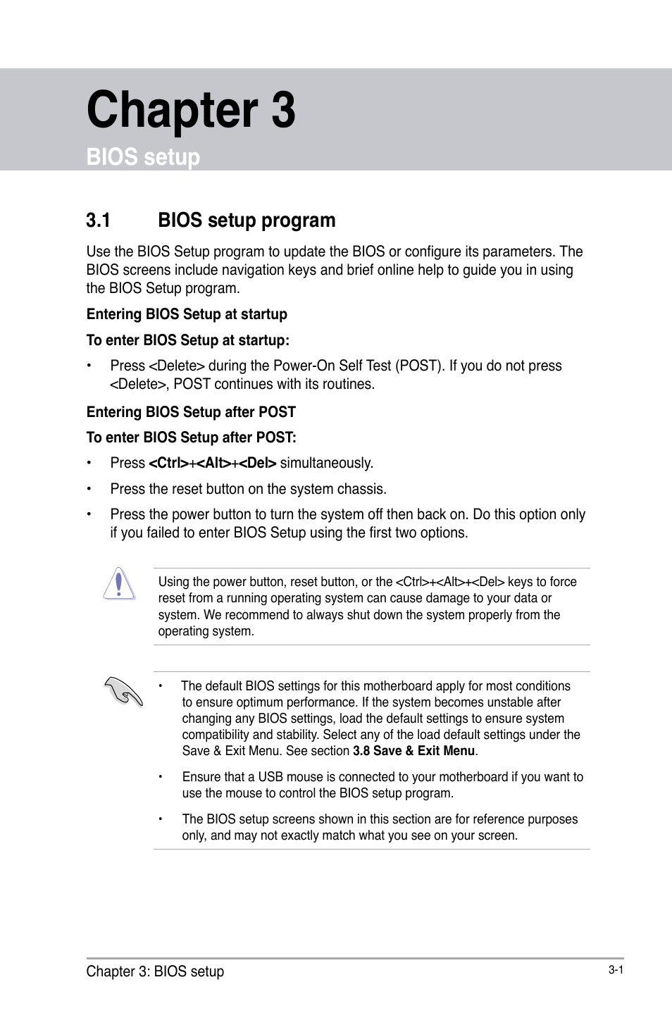 Chapter 3, Bios setup, 1 bios setup program | AAEON IMBA-H61A User Manual | Page 31 / 50