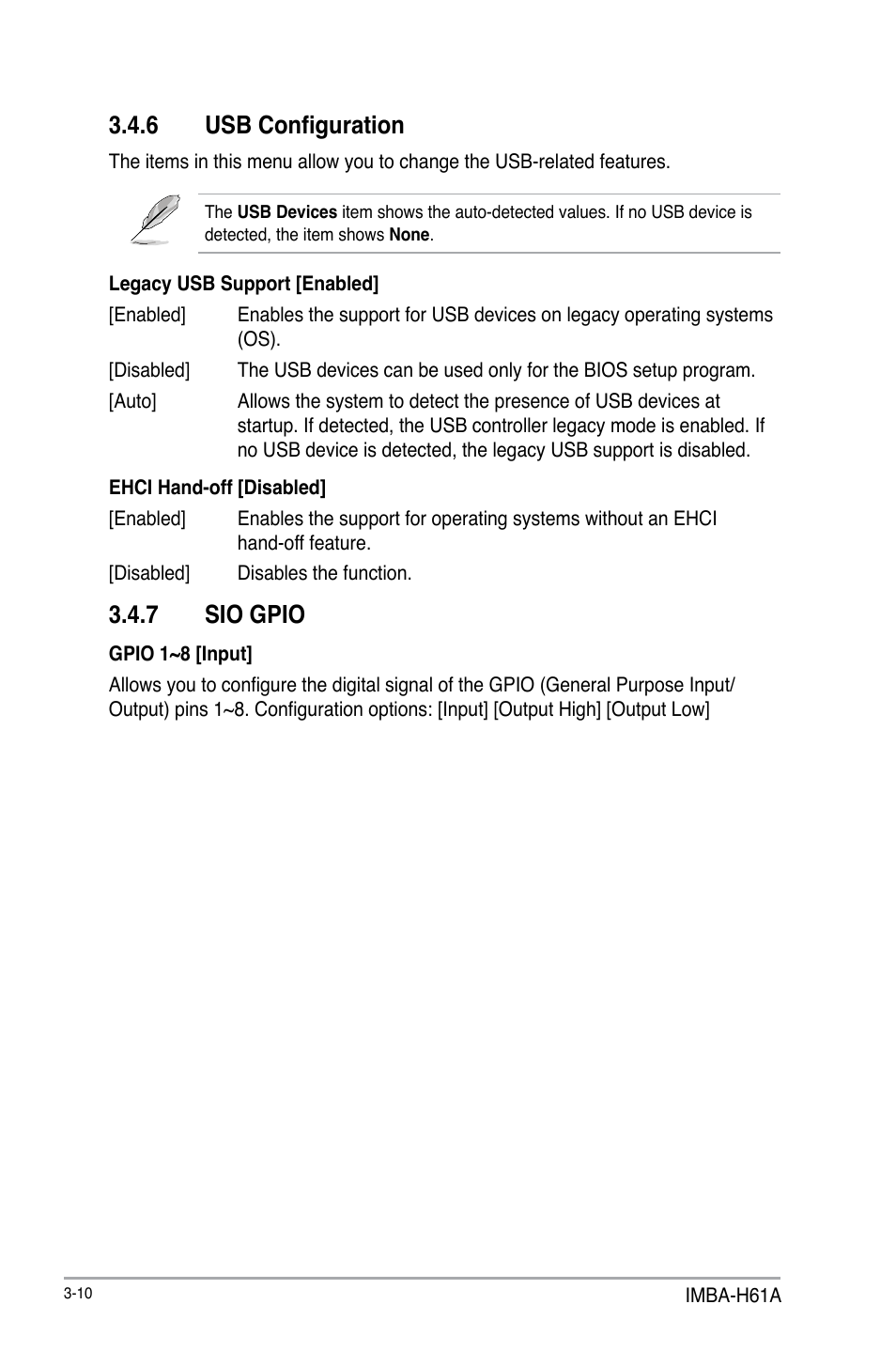 6 usb configuration, 7 sio gpio | AAEON IMBA-H61A User Manual | Page 40 / 50