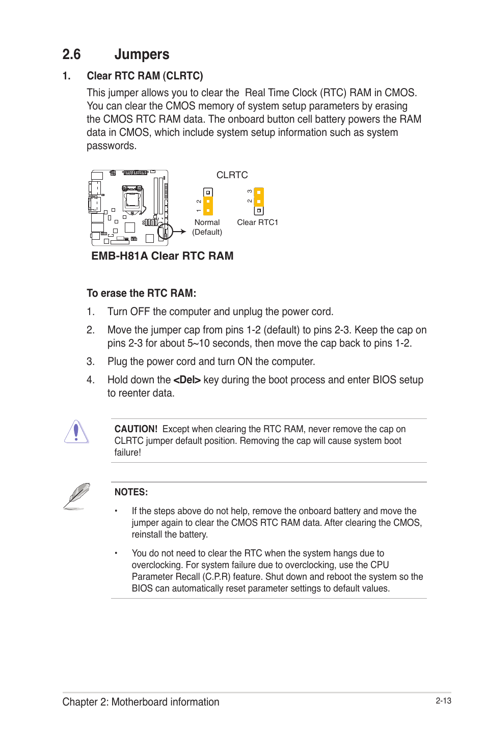 6 jumpers, Jumpers -13 | AAEON EMB-H81A User Manual | Page 21 / 51