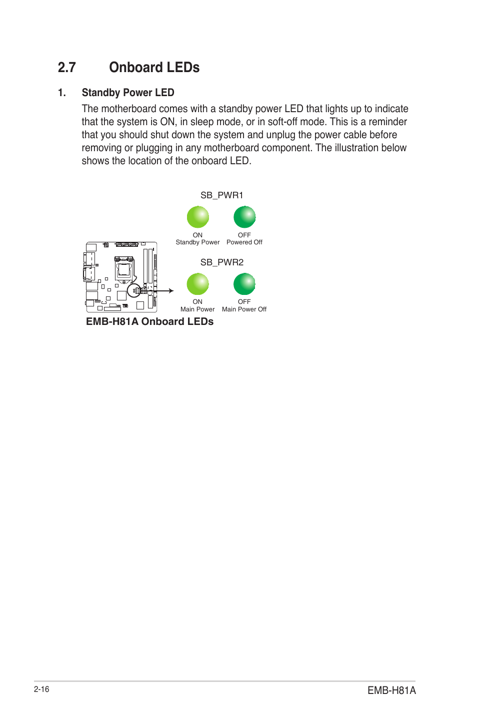 7 onboard leds, Onboard leds -16 | AAEON EMB-H81A User Manual | Page 24 / 51