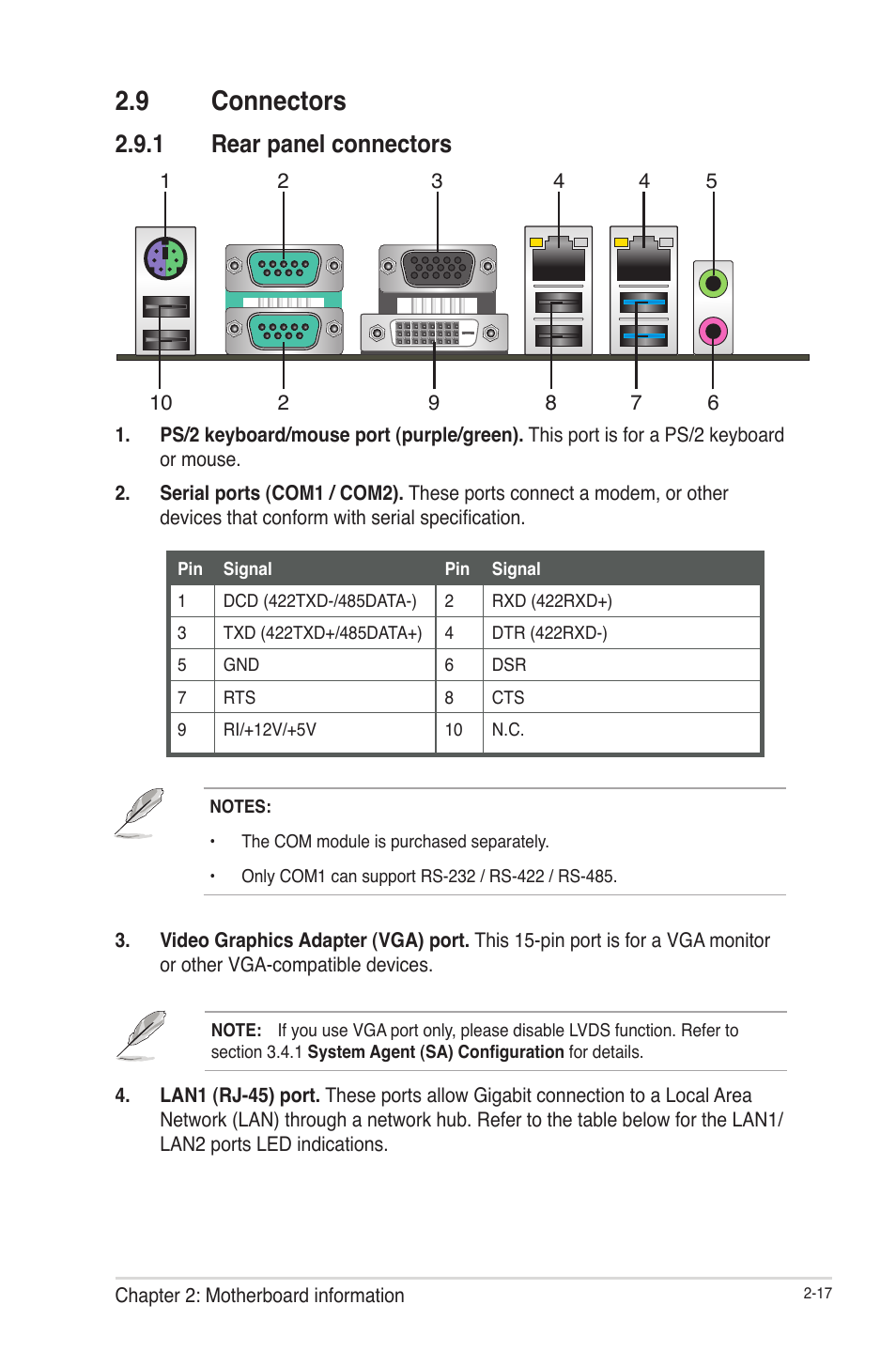 9 connectors, 1 rear panel connectors, Connectors -17 2.9.1 | Rear panel connectors -17 | AAEON EMB-H81A User Manual | Page 25 / 51