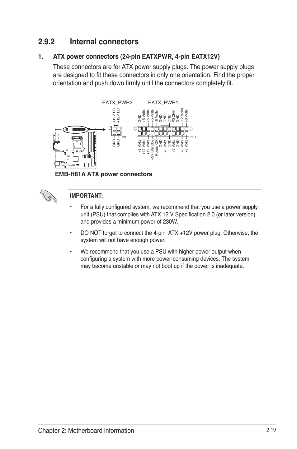 2 internal connectors, Internal connectors -19, Chapter 2: motherboard information | AAEON EMB-H81A User Manual | Page 27 / 51