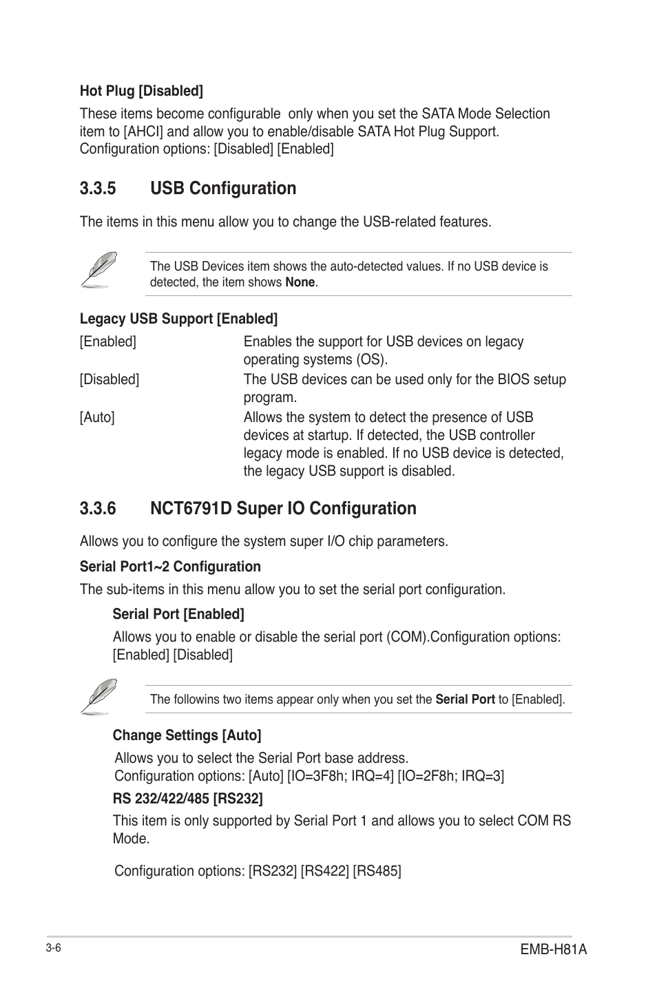 5 usb configuration, 6 nct6791d super io configuration, Usb configuration -6 | Nct6791d super io configuration -6 | AAEON EMB-H81A User Manual | Page 39 / 51