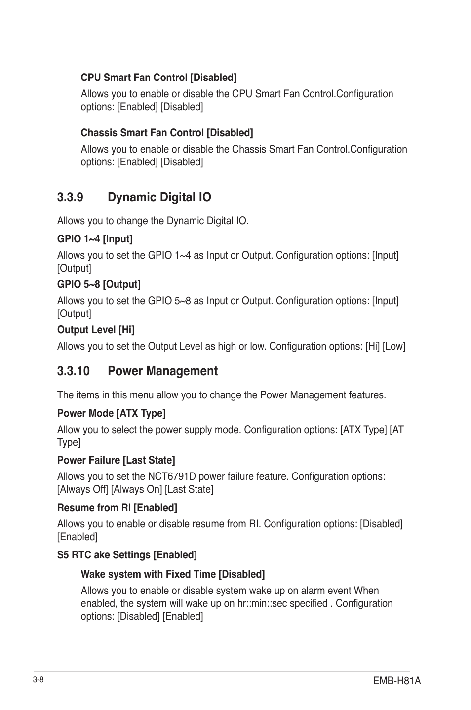 9 dynamic digital io, 10 power management, Dynamic digital io -8 | 10 power management -8 | AAEON EMB-H81A User Manual | Page 41 / 51