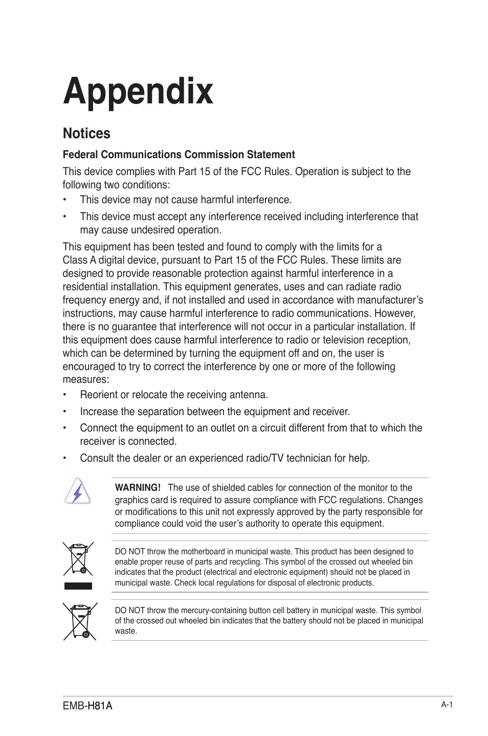 Appendix, Notices | AAEON EMB-H81A User Manual | Page 50 / 51