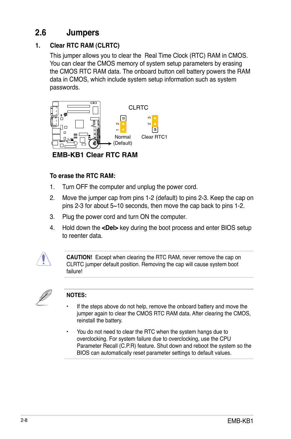 6 jumpers, Jumpers -8 | AAEON EMB-KB1 User Manual | Page 16 / 44