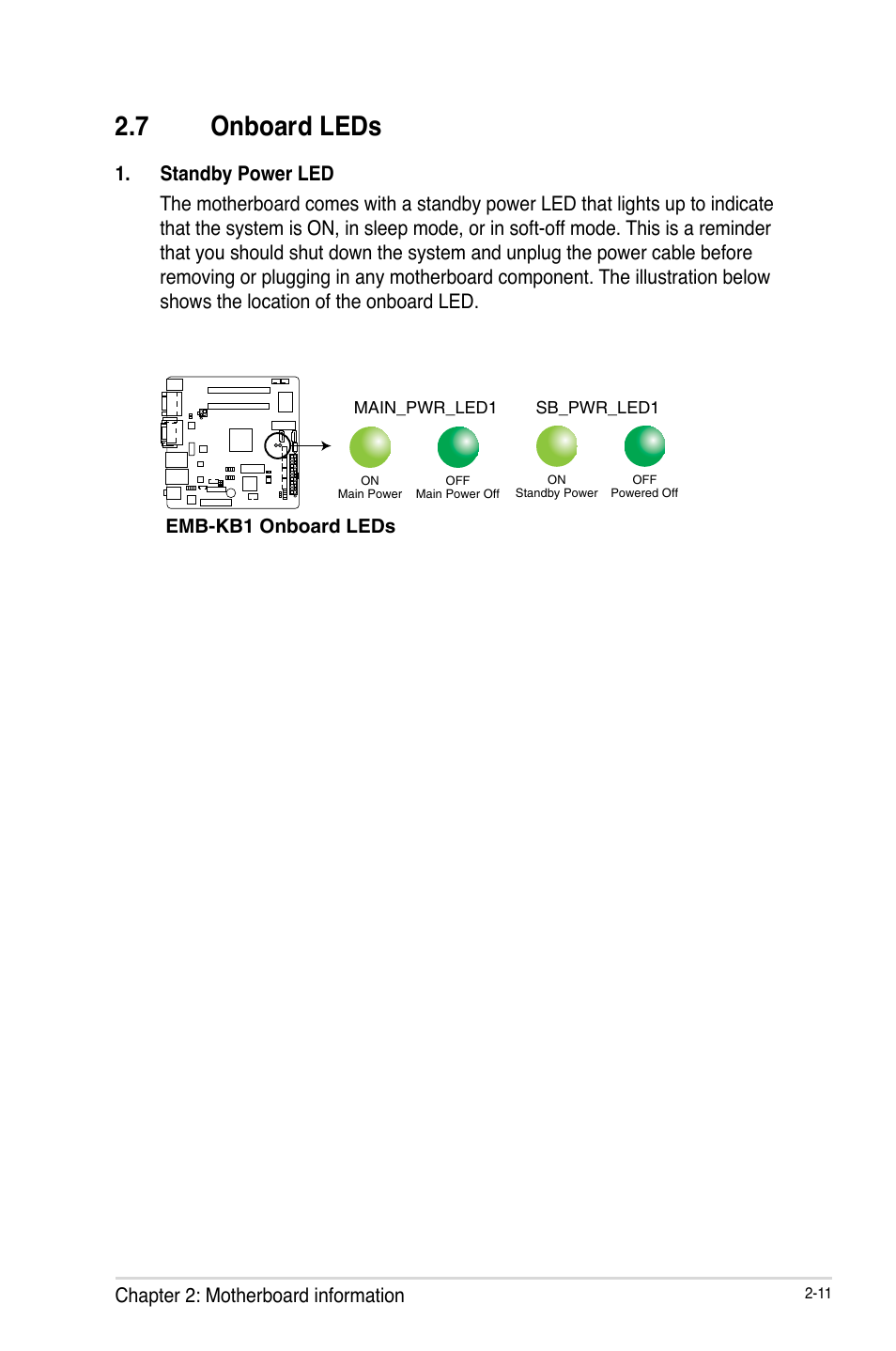 7 onboard leds, Onboard leds -11 | AAEON EMB-KB1 User Manual | Page 19 / 44