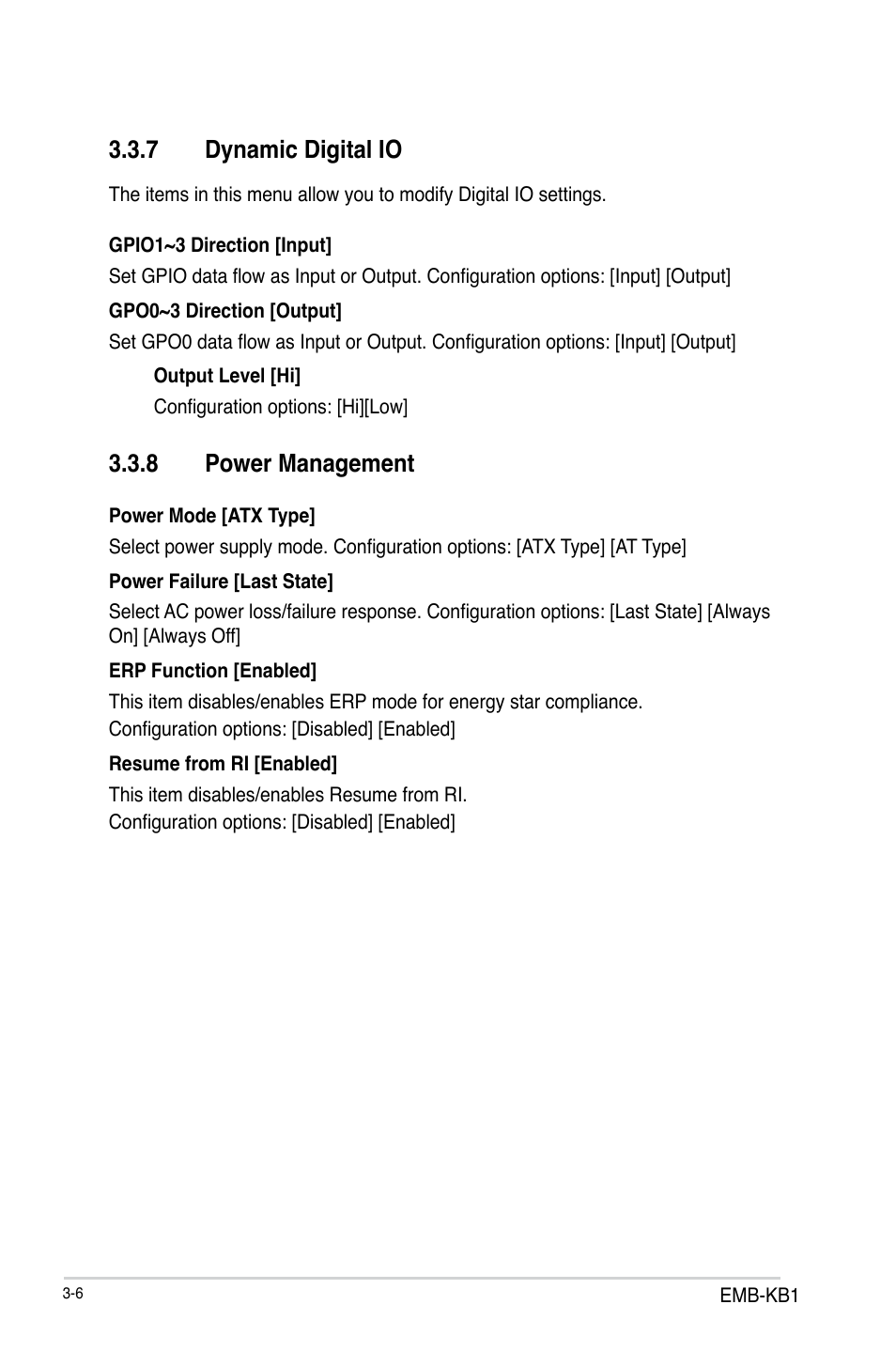 7 dynamic digital io, 8 power management | AAEON EMB-KB1 User Manual | Page 36 / 44