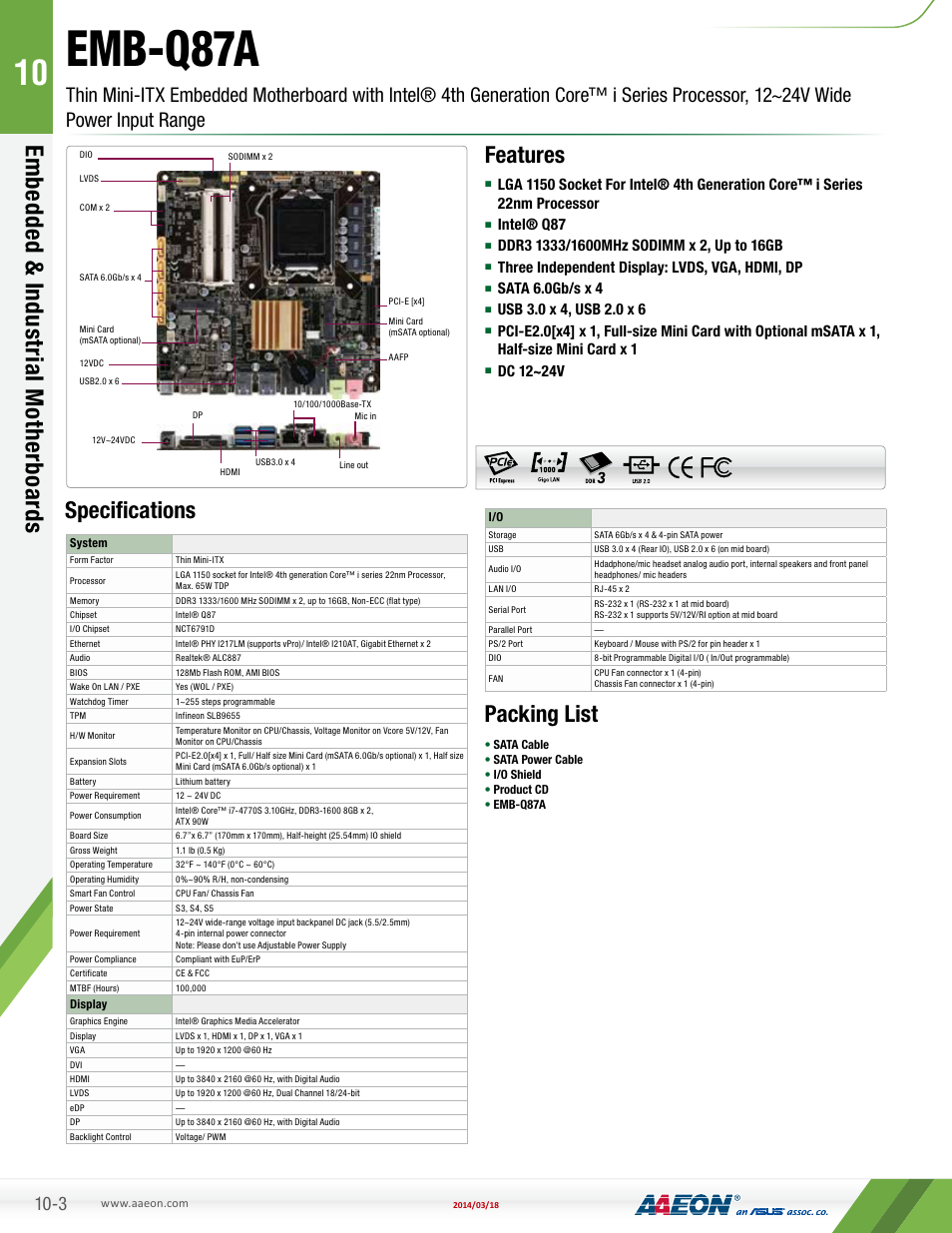 AAEON EMB-Q87A User Manual | 2 pages