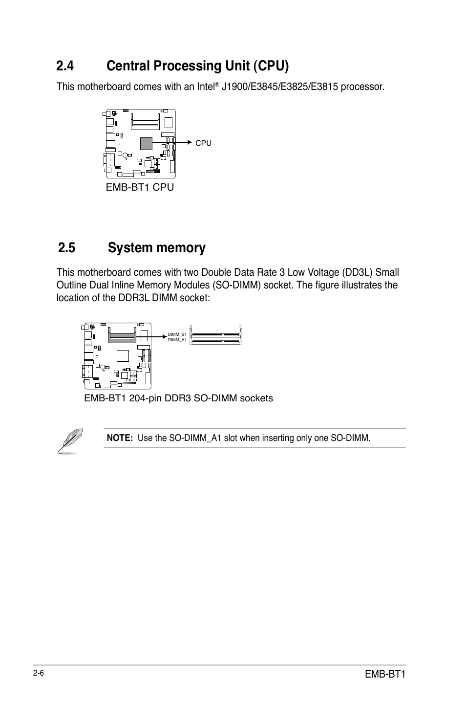 4 central processing unit (cpu), 5 system memory, Central processing unit (cpu) -6 | System memory -6 | AAEON EMB-BT1 User Manual | Page 14 / 58