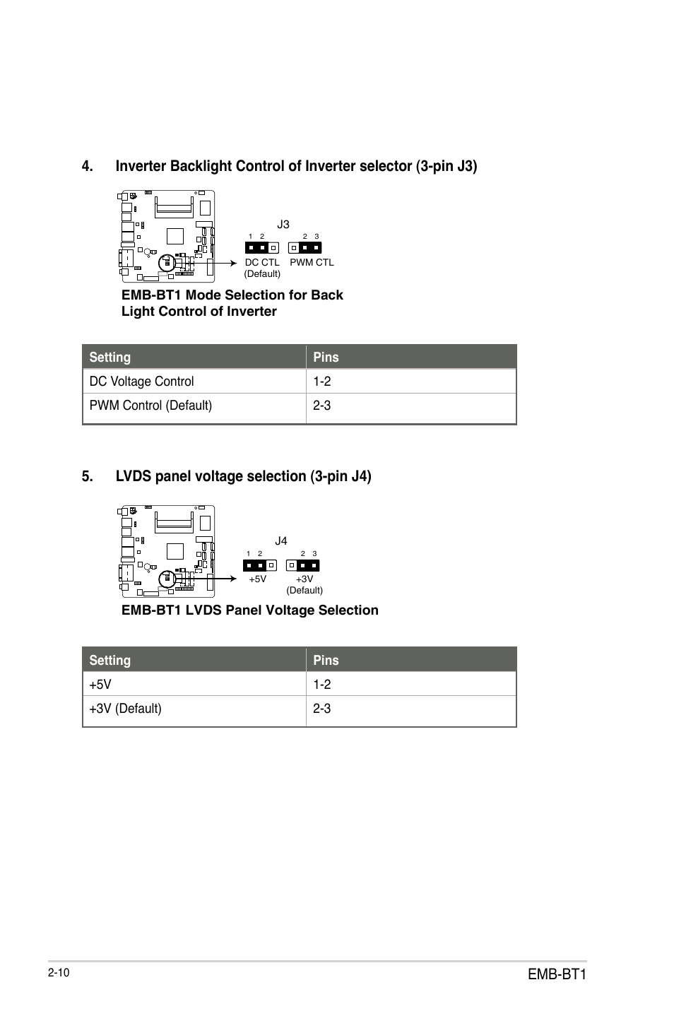 Emb-bt1, Lvds panel voltage selection (3-pin j4) | AAEON EMB-BT1 User Manual | Page 18 / 58