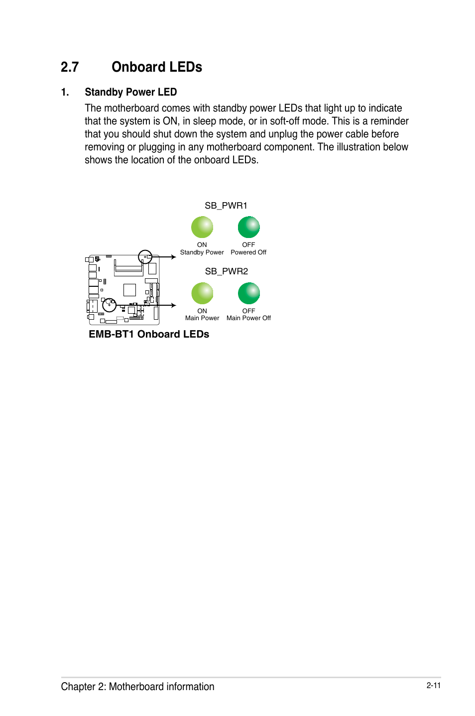 7 onboard leds, Onboard leds -11 | AAEON EMB-BT1 User Manual | Page 19 / 58