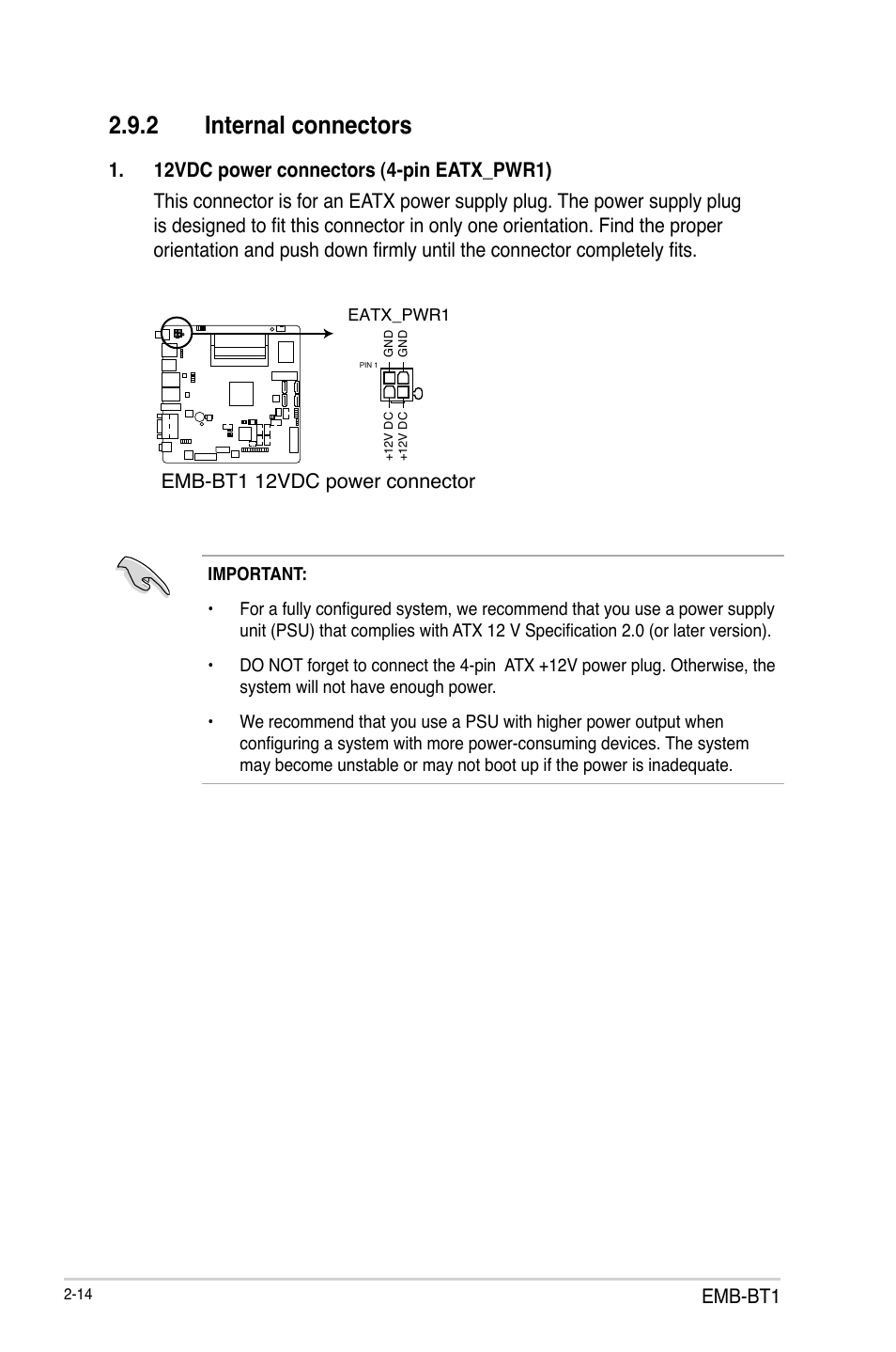 2 internal connectors, Internal connectors -14 | AAEON EMB-BT1 User Manual | Page 22 / 58