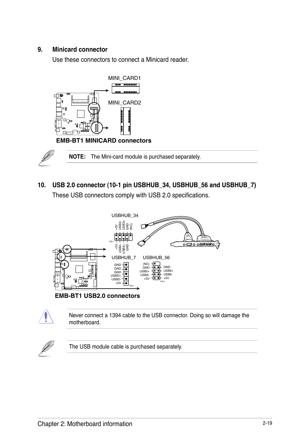 Emb-bt1 minicard connectors, Emb-bt1 usb2.0 connectors, Mini_card1 mini_card2 | AAEON EMB-BT1 User Manual | Page 27 / 58