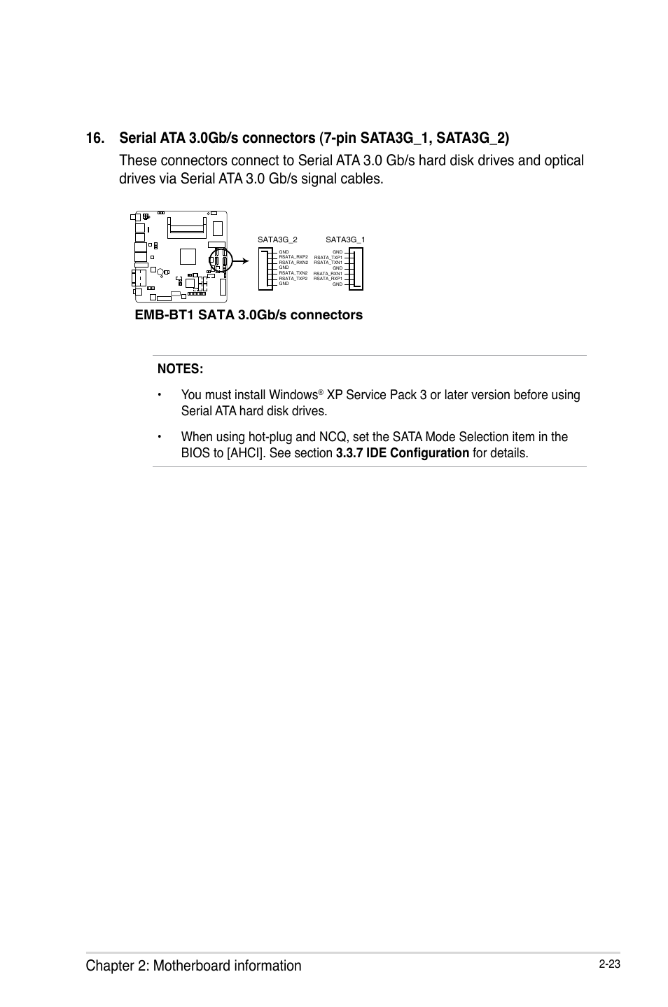 Chapter 2: motherboard information, Emb-bt1 sata 3.0gb/s connectors | AAEON EMB-BT1 User Manual | Page 31 / 58