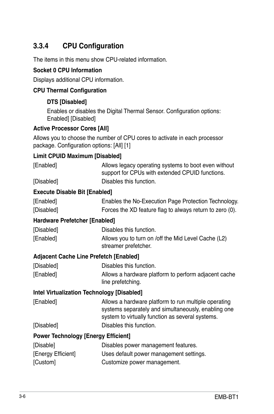 4 cpu configuration, Cpu configuration -6 | AAEON EMB-BT1 User Manual | Page 38 / 58