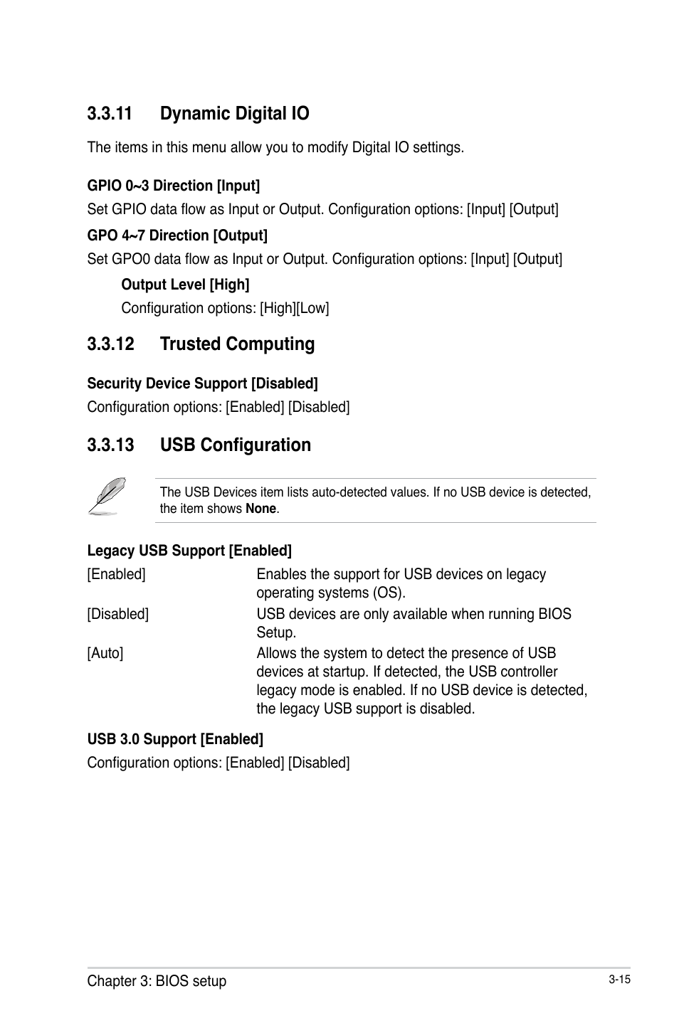 11 dynamic digital io, 12 trusted computing, 13 usb configuration | AAEON EMB-BT1 User Manual | Page 47 / 58