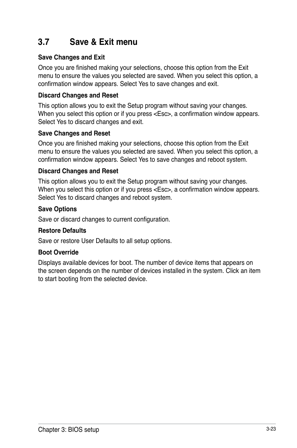 7 save & exit menu, Save & exit menu -23 | AAEON EMB-BT1 User Manual | Page 55 / 58