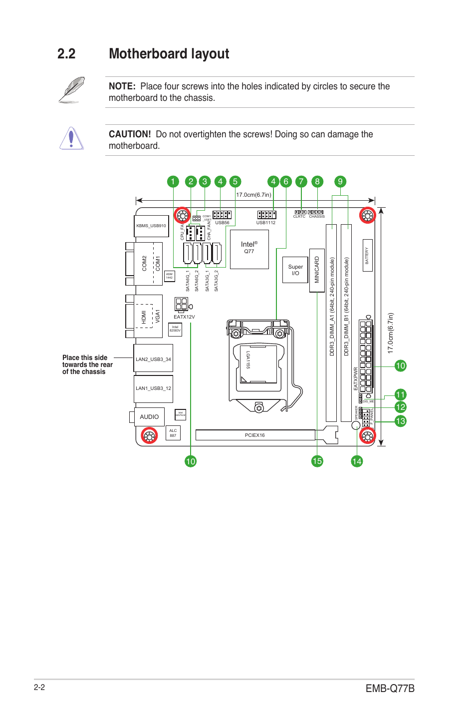 2 motherboard layout, Motherboard layout -2, Emb-q77b | AAEON EMB-Q77B User Manual | Page 10 / 44