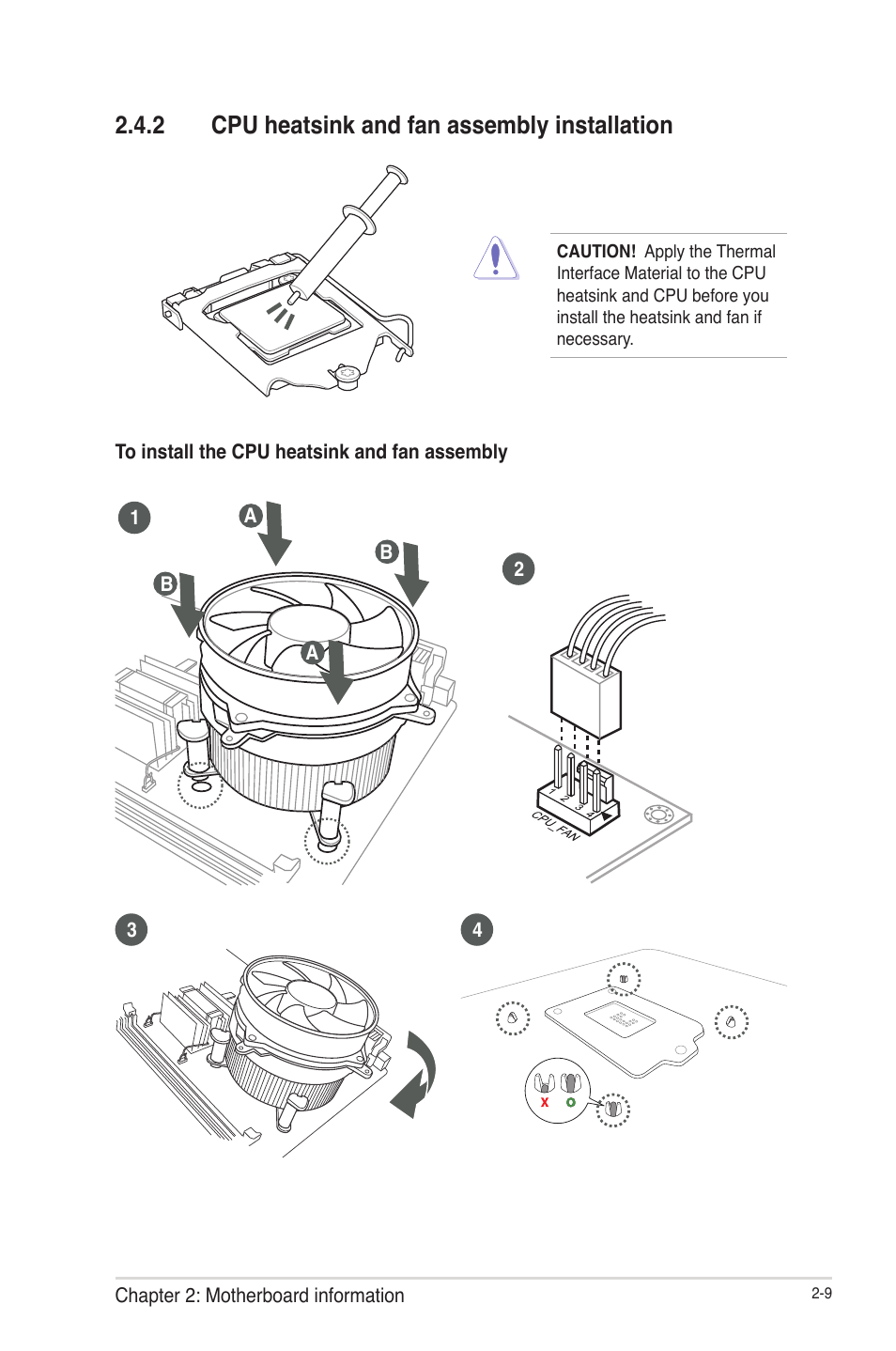 2 cpu heatsink and fan assembly installation, Cpu heatsink and fan assembly installation -9 | AAEON EMB-Q77B User Manual | Page 17 / 44