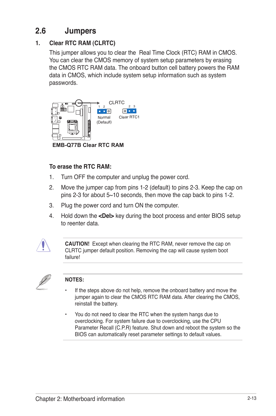6 jumpers, Jumpers -13 | AAEON EMB-Q77B User Manual | Page 21 / 44