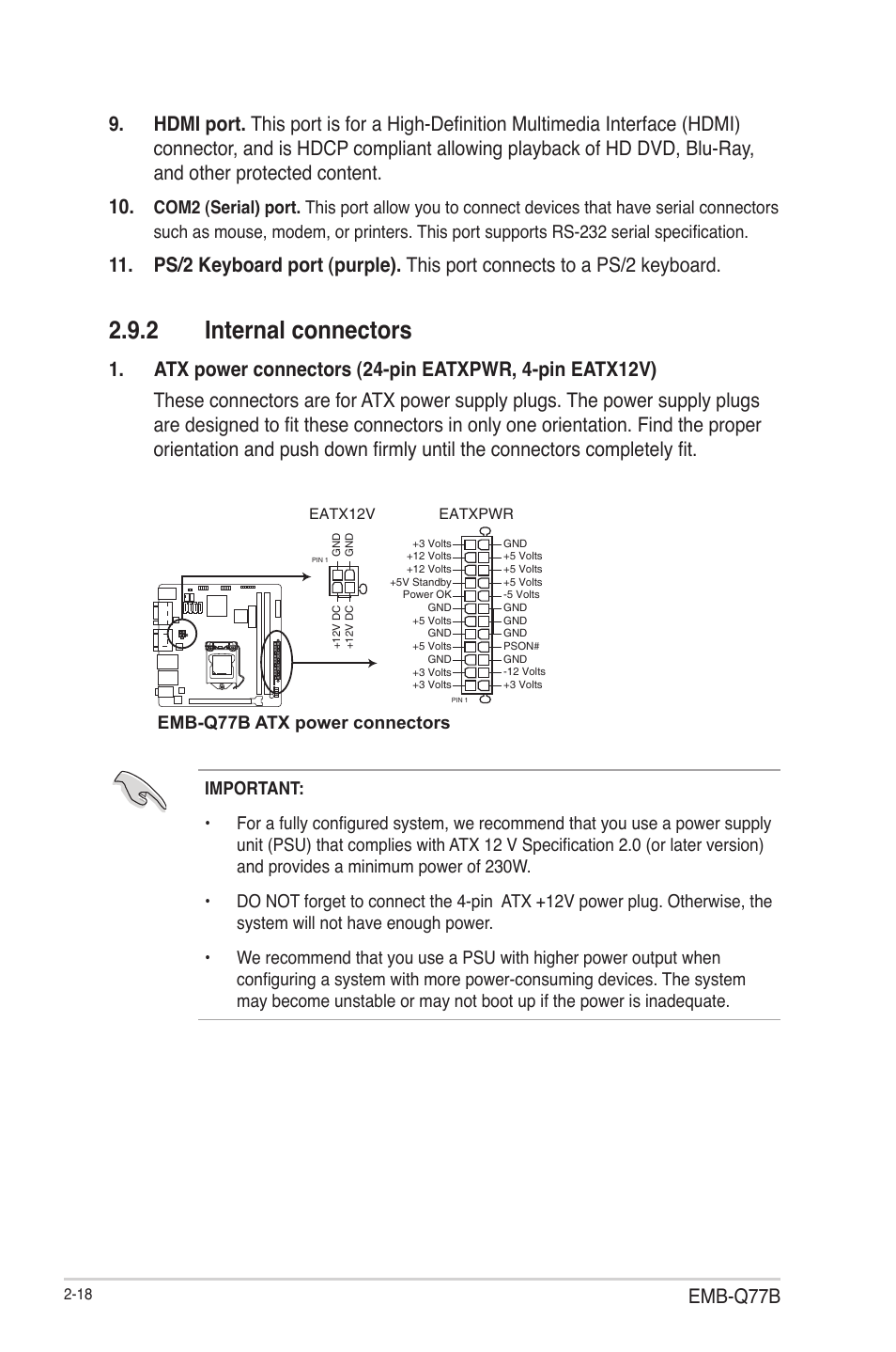 2 internal connectors, Internal connectors -18, Emb-q77b | AAEON EMB-Q77B User Manual | Page 26 / 44