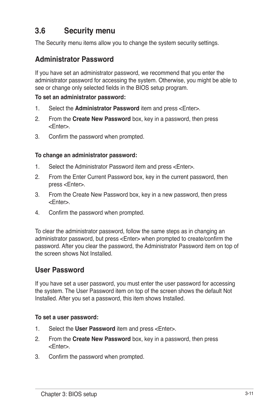 6 security menu, Administrator password, User password | AAEON EMB-Q77B User Manual | Page 41 / 44
