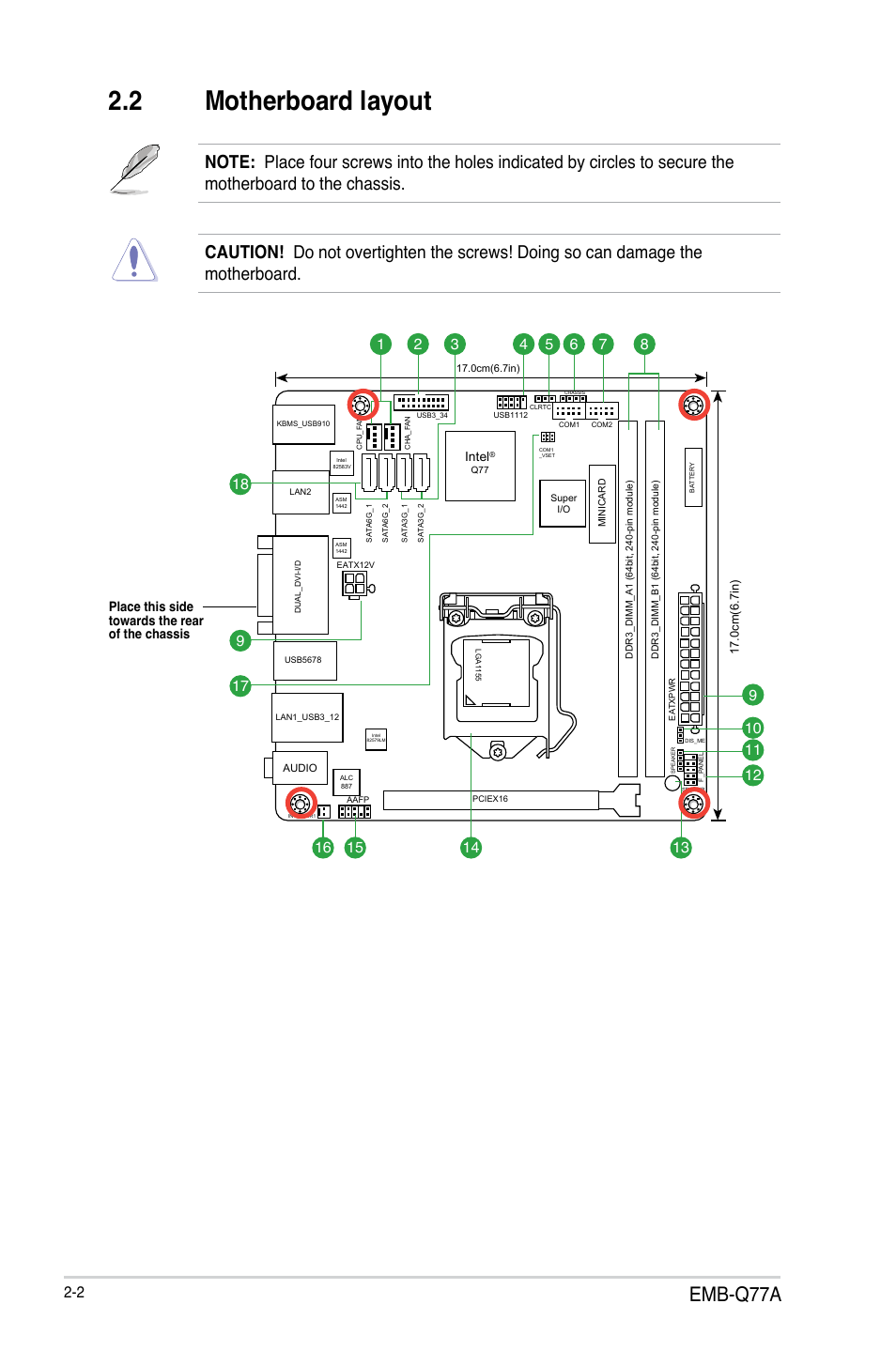 2 motherboard layout, Motherboard layout -2, Emb-q77a | AAEON EMB-Q77A User Manual | Page 10 / 62