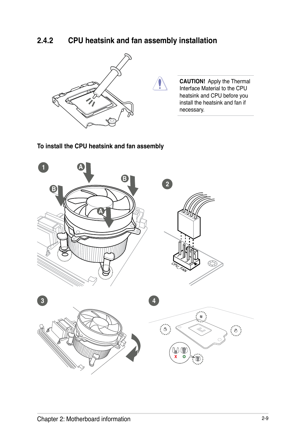 2 cpu heatsink and fan assembly installation, Cpu heatsink and fan assembly installation -9 | AAEON EMB-Q77A User Manual | Page 17 / 62