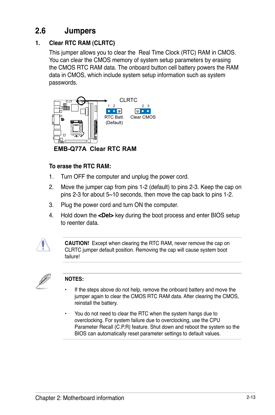 6 jumpers, Jumpers -13 | AAEON EMB-Q77A User Manual | Page 21 / 62