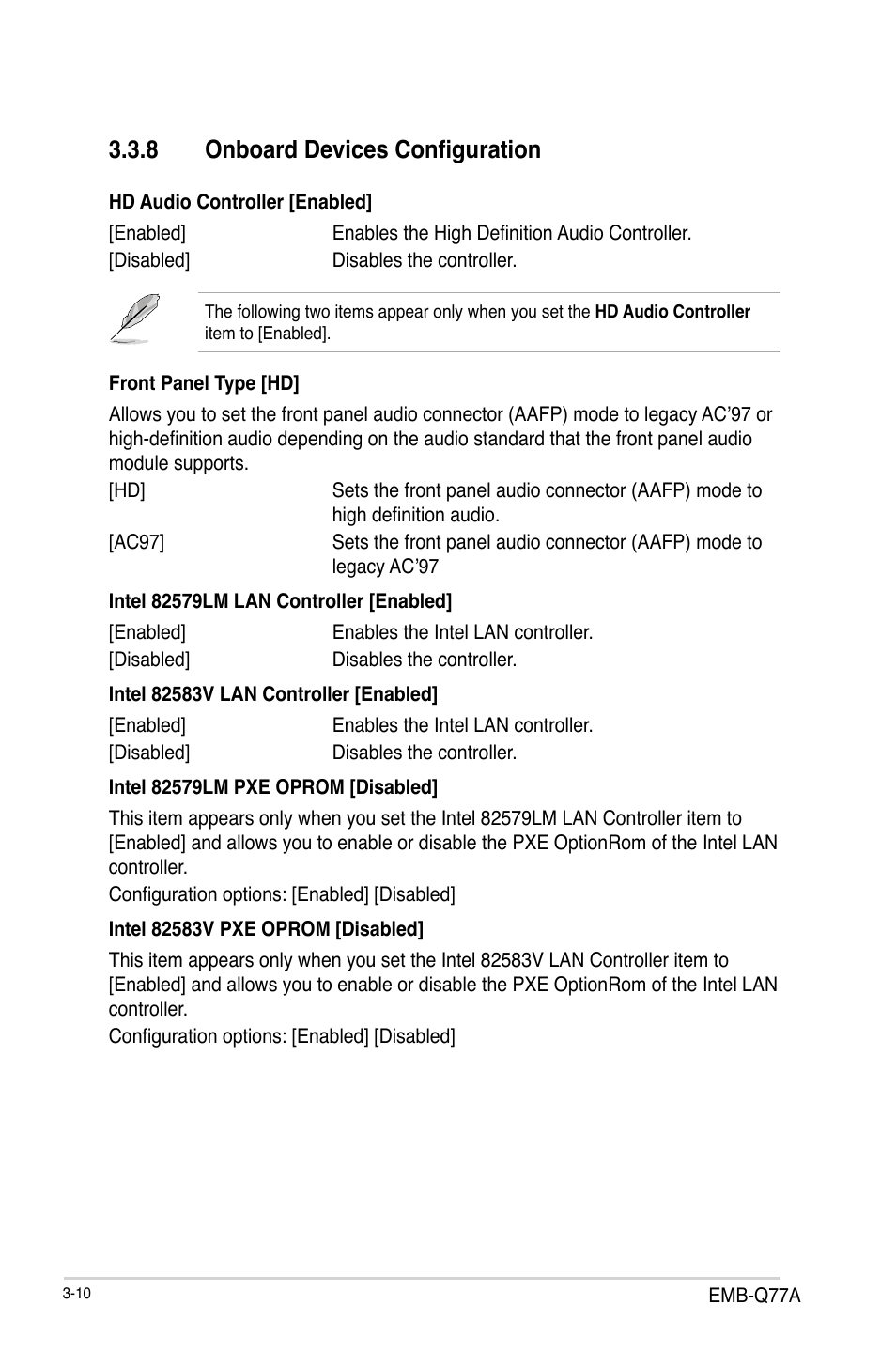 8 onboard devices configuration, Onboard devices configuration -10 | AAEON EMB-Q77A User Manual | Page 46 / 62