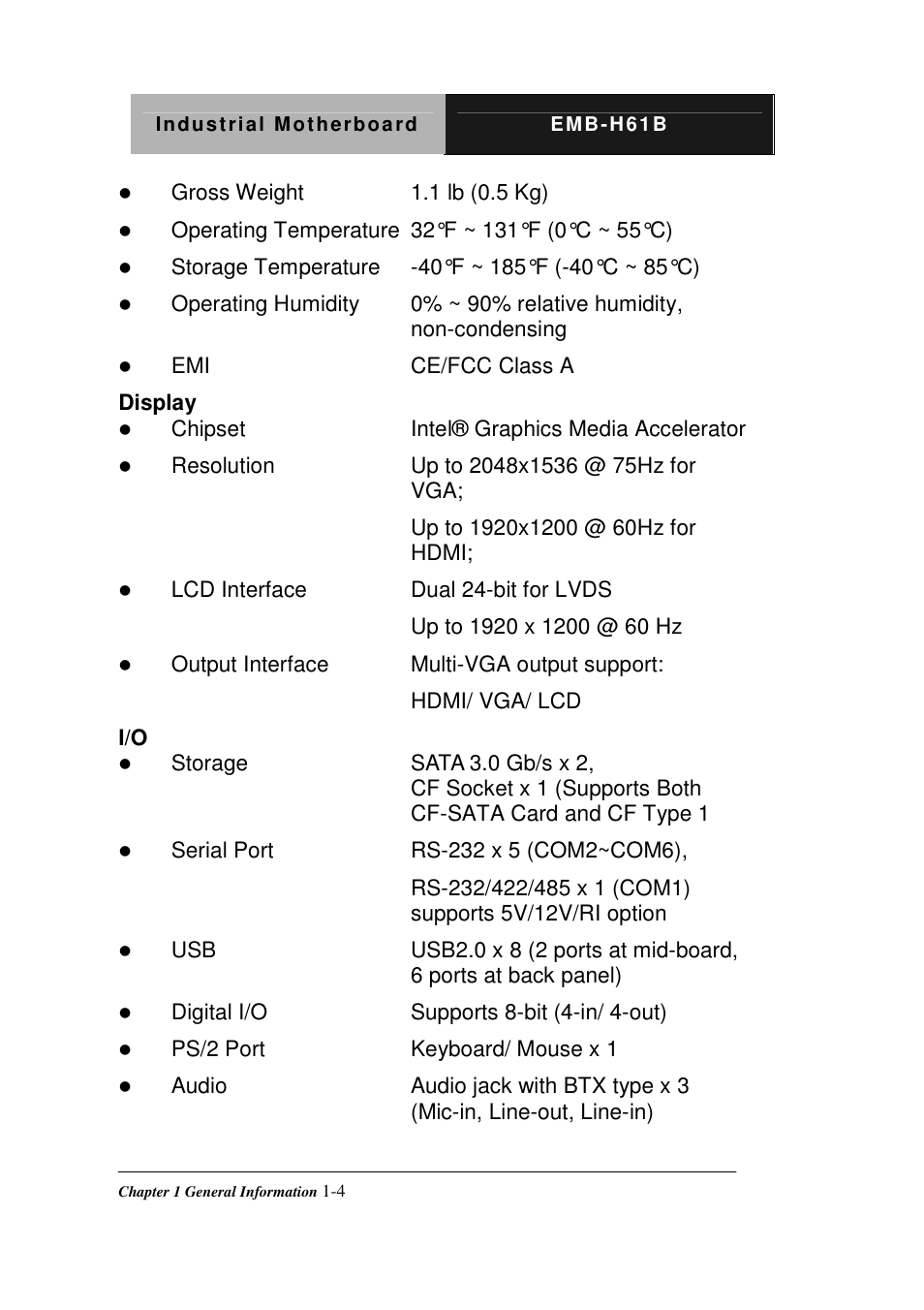 AAEON EMB-H61B User Manual | Page 10 / 81