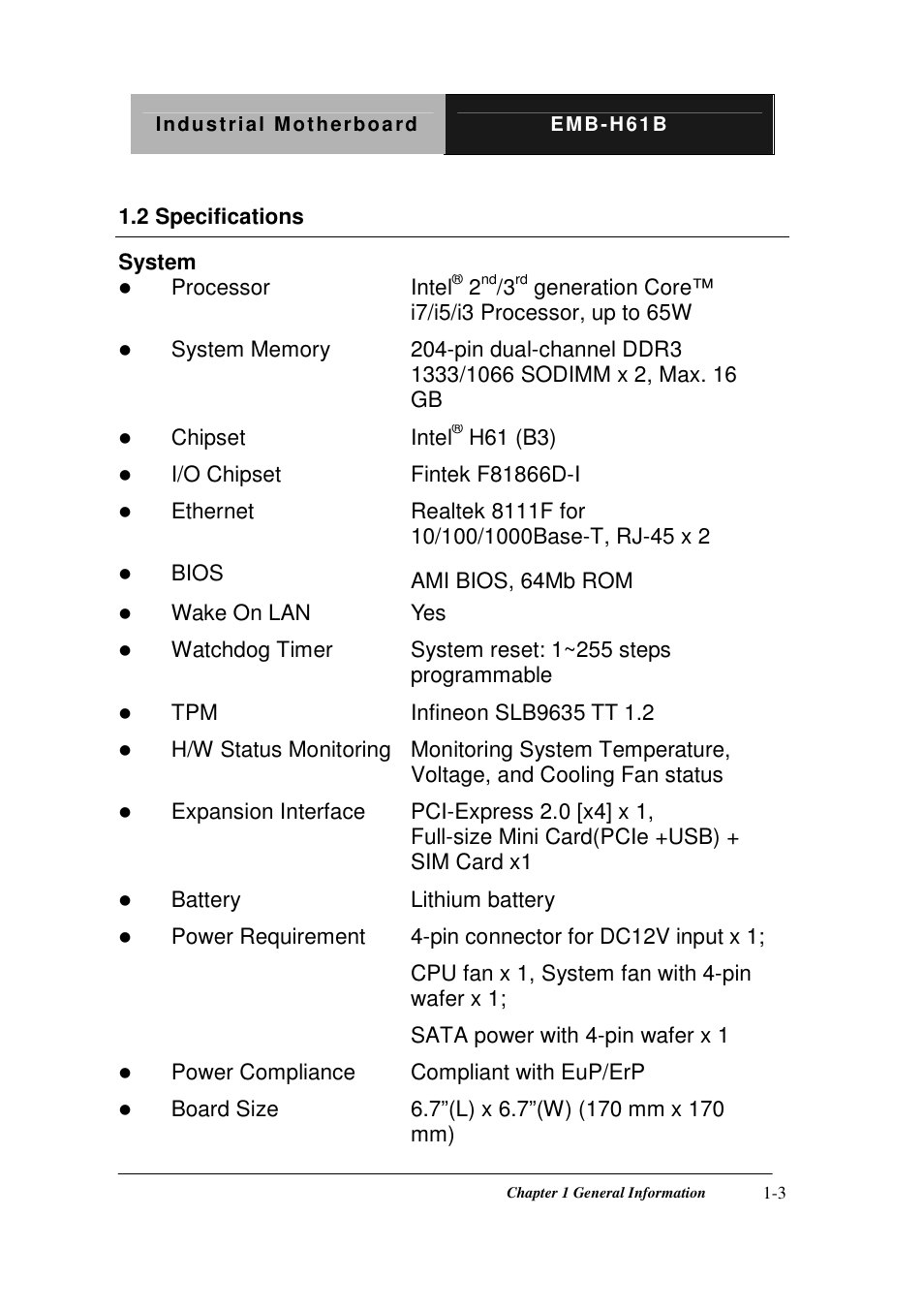 AAEON EMB-H61B User Manual | Page 9 / 81