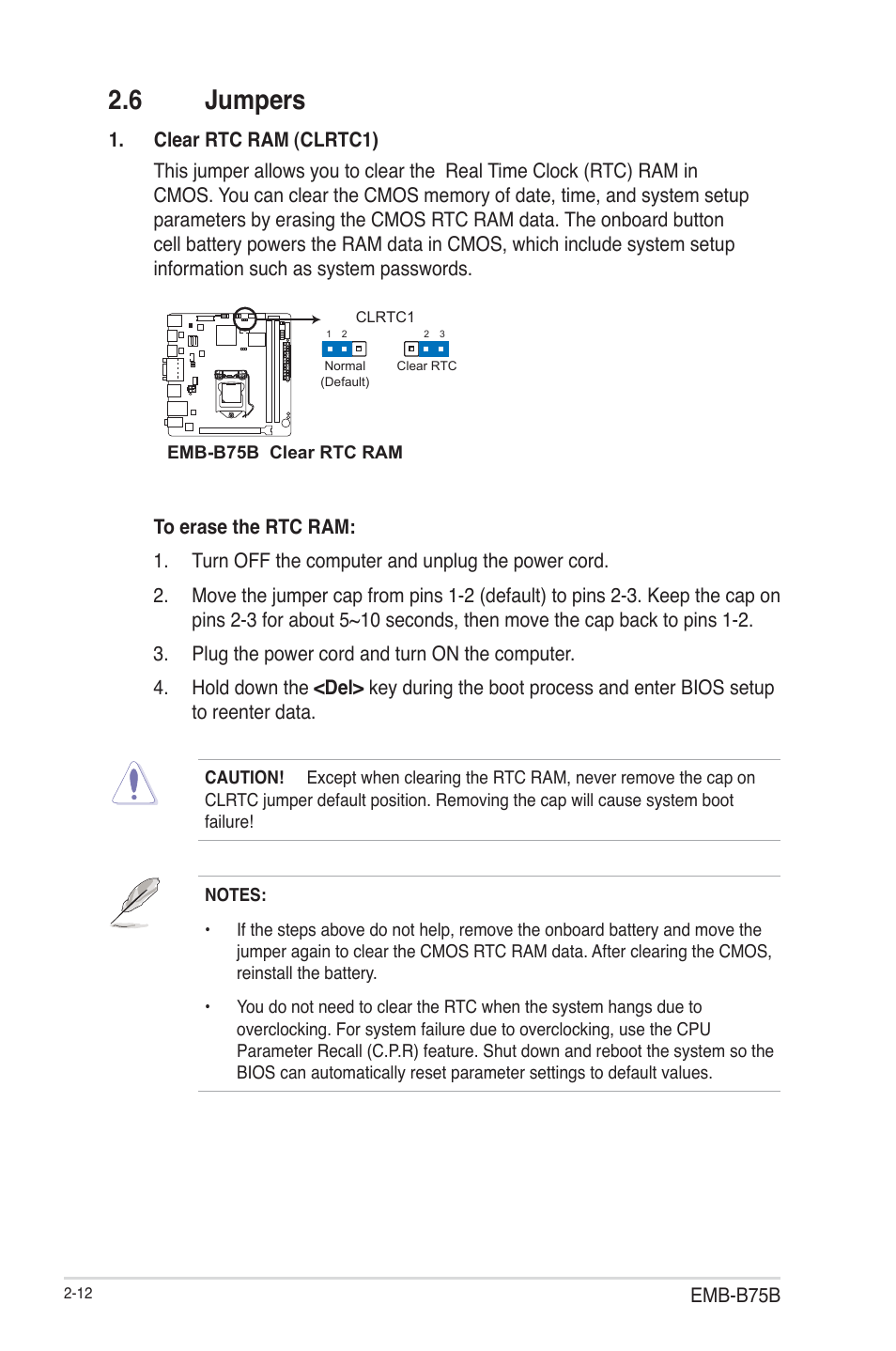 6 jumpers, Jumpers -12 | AAEON EMB-B75B User Manual | Page 20 / 50