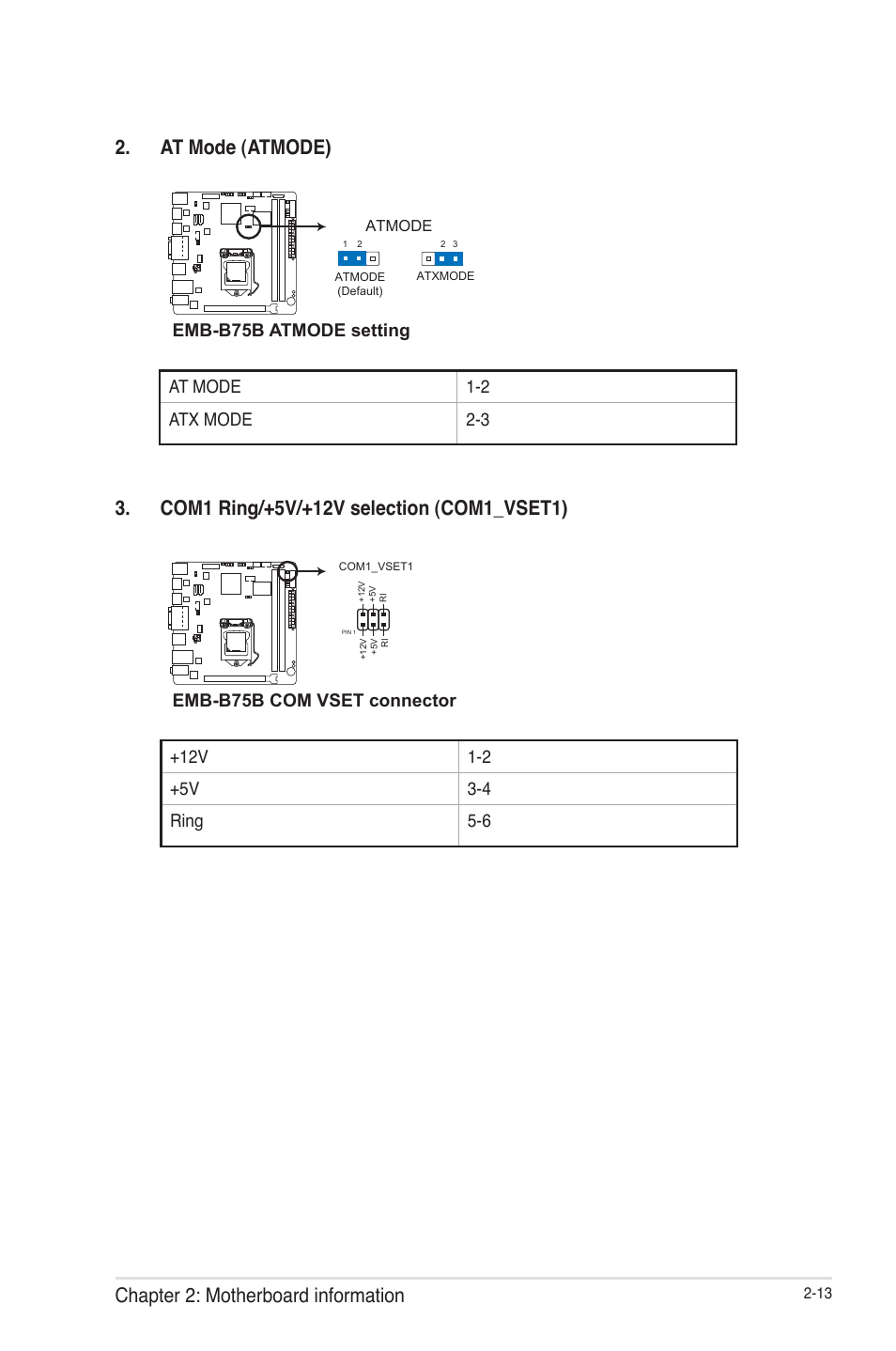 At mode 1-2 atx mode 2-3, Emb-b75b atmode setting | AAEON EMB-B75B User Manual | Page 21 / 50