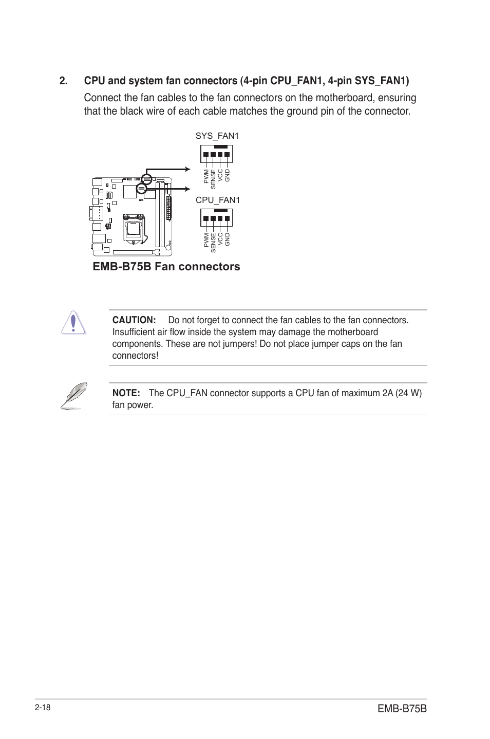 Emb-b75b fan connectors, Emb-b75b | AAEON EMB-B75B User Manual | Page 26 / 50