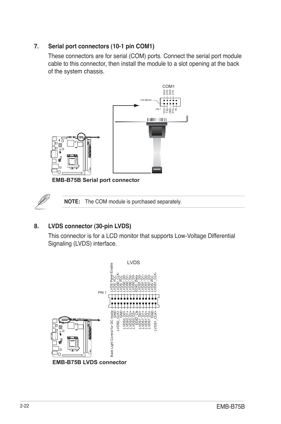 Emb-b75b, Emb-b75b lvds connector | AAEON EMB-B75B User Manual | Page 30 / 50