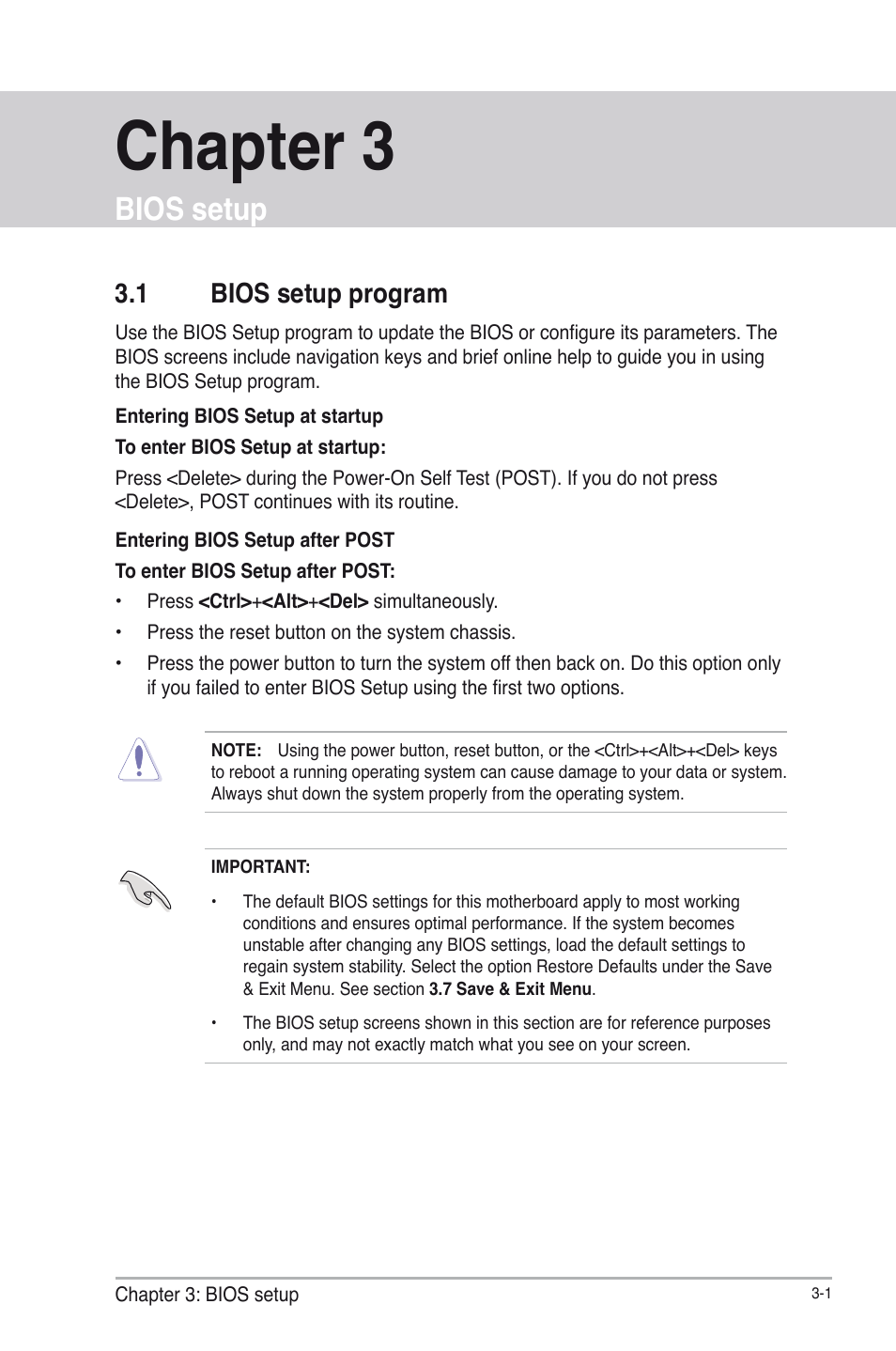 Chapter 3, Bios setup, 1 bios setup program | Bios setup program -1 | AAEON EMB-B75B User Manual | Page 33 / 50