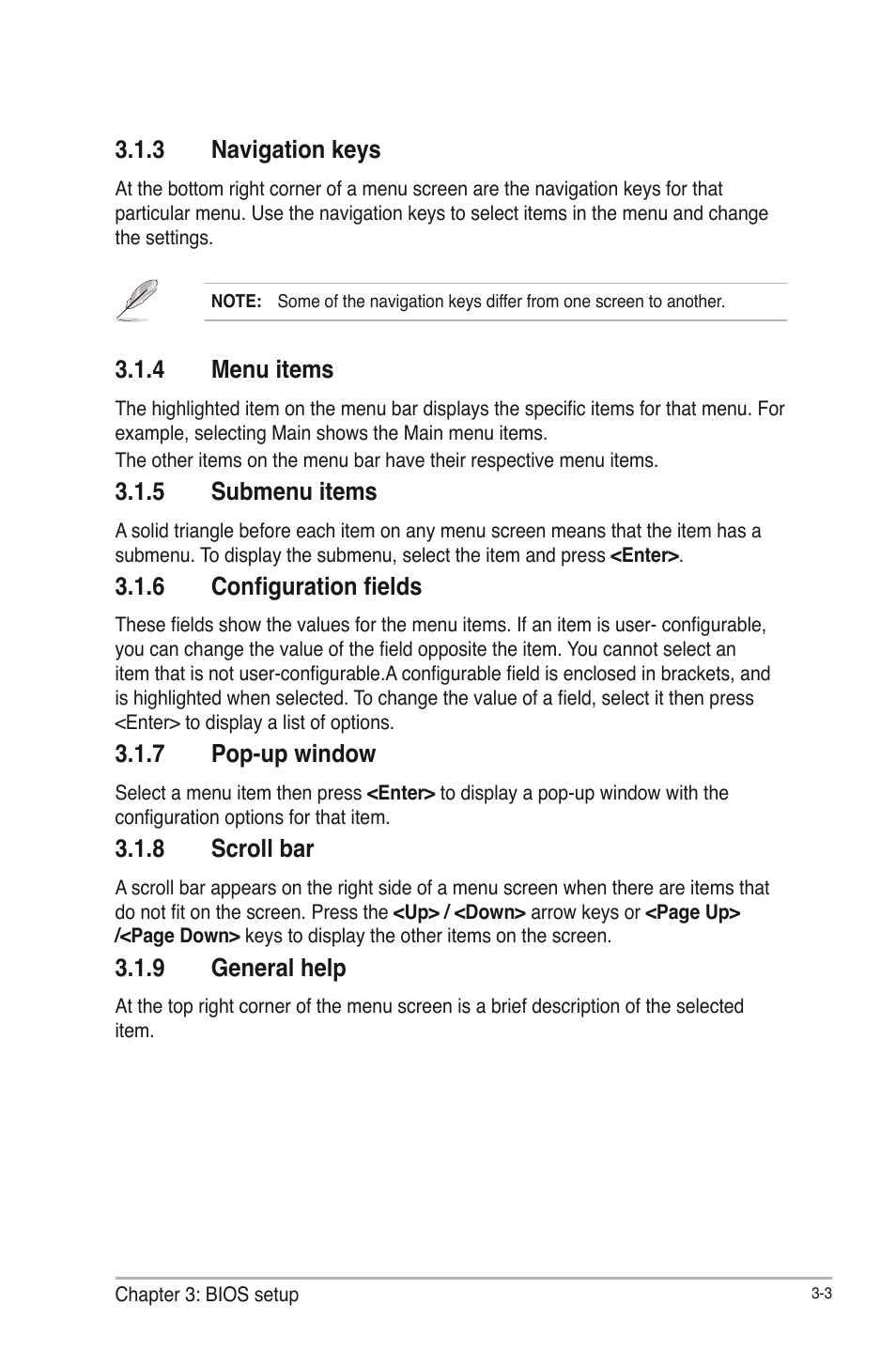 3 navigation keys, 4 menu items, 5 submenu items | 6 configuration fields, 7 pop-up window, 8 scroll bar, 9 general help, Navigation keys -3, Menu items -3, Submenu items -3 | AAEON EMB-B75B User Manual | Page 35 / 50